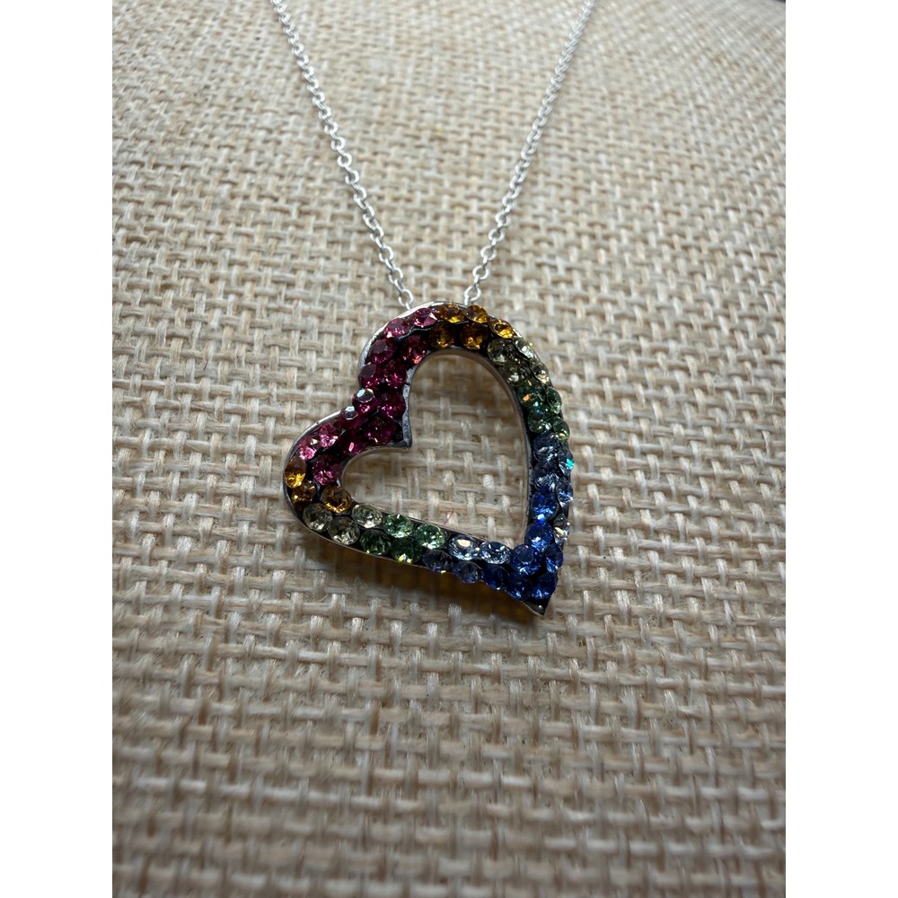 JCM Sterling Silver Multi Swarovski Crystal Rainbow Heart Necklace 925 Malaysia